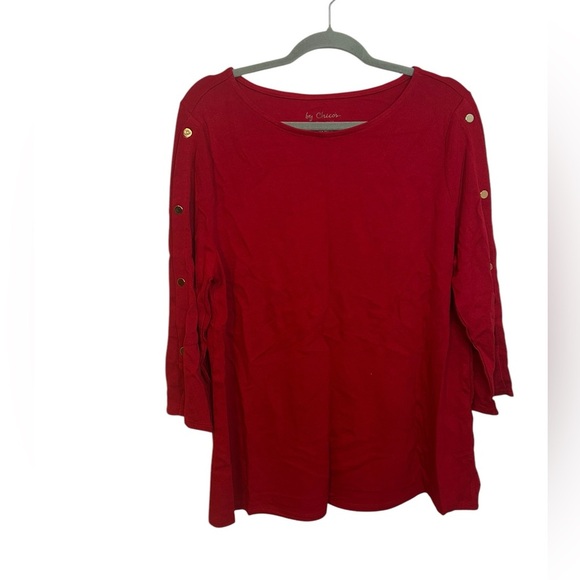 Chico’s Red Military Style Gold Button Sleeve Top - Picture 2 of 5